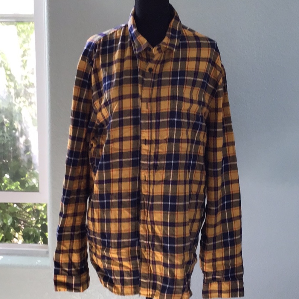 Forever 21 Mens Flannel Long Sleeve - Yellow and Blue